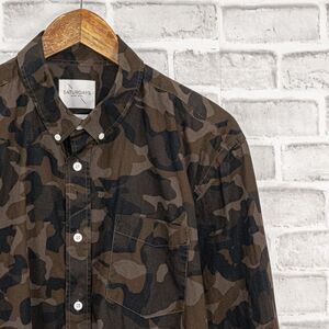 SATURDAYS Surf NYC Men's Button Down Shirt in Camo Brown Black Size XL